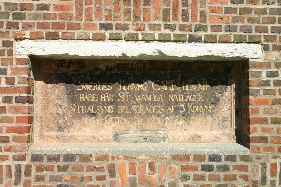 The memorial plaque commemorates Charles XII., © Tourismuszentrale Hansestadt Stralsund