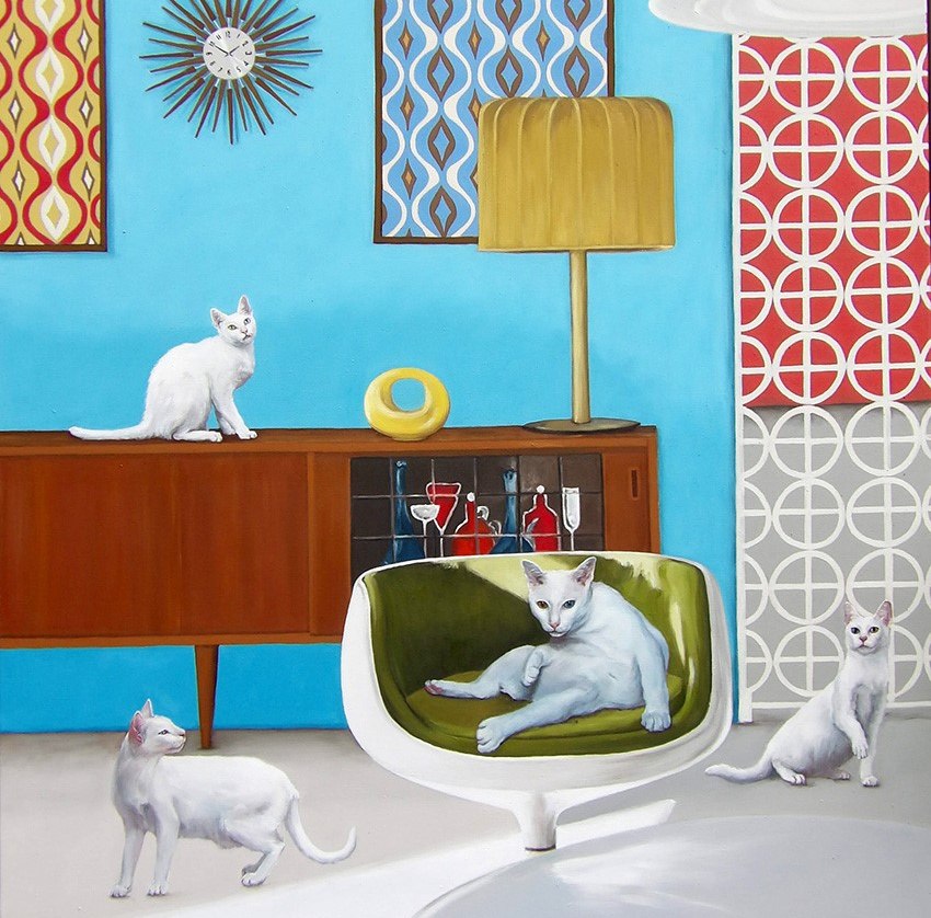 Interior with cats 2023, oil on canvas, © Persis Eisenbeis