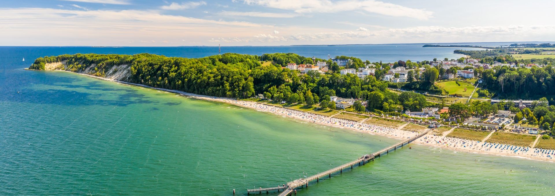 Impressive panorama from the air: Baltic resort Goehren with the pier on the north beach, © Mirko Boy