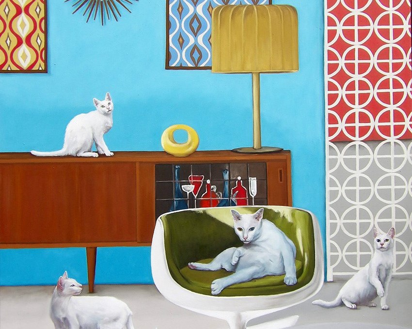 Interior with cats 2023, oil on canvas, © Persis Eisenbeis