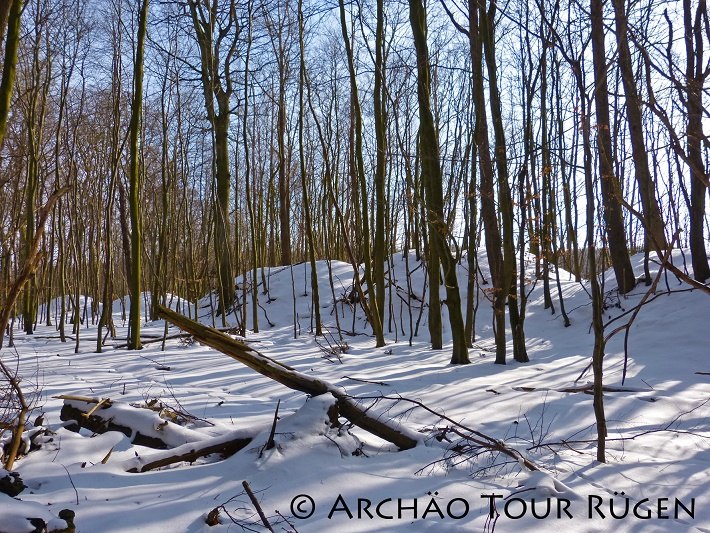 View of the snow-covered castle hill of the ramparts Sassnitz, © Archäo Tour Rügen