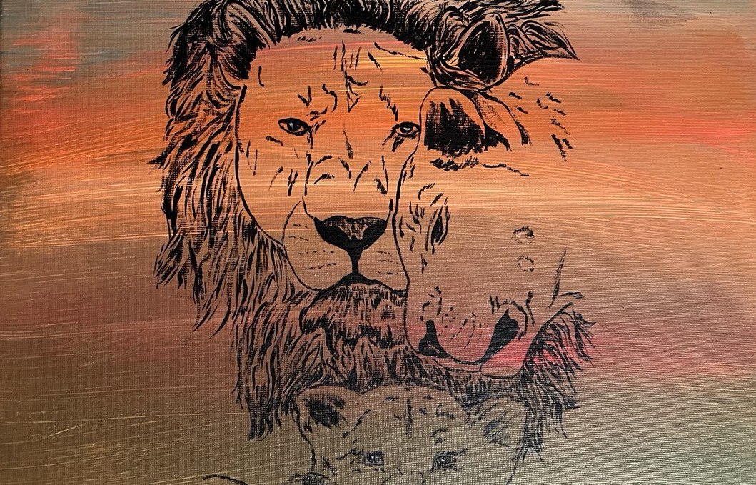 Painting in Acrylic by Kathy H-Teufel Lion Family, © Wolfgang Hube