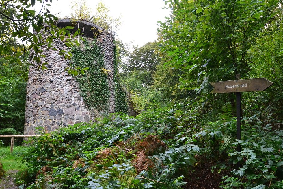 Picturesque ruin of the water tower in the forest park Semper., © Tourismuszentrale Rügen