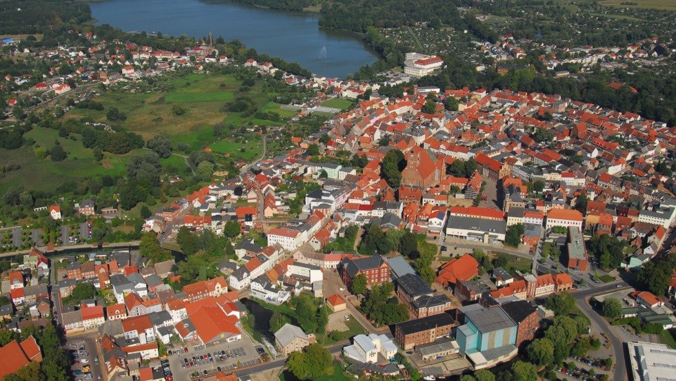 Parchim from above with view on the "Wockersee", © Stadt Parchim