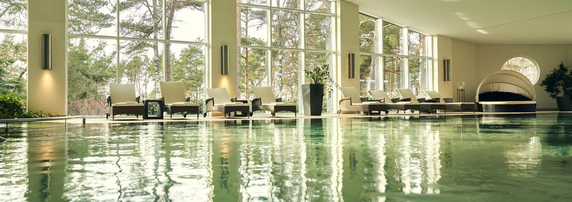 Wellness area with pool and dune view, © Strandhotel Fischland