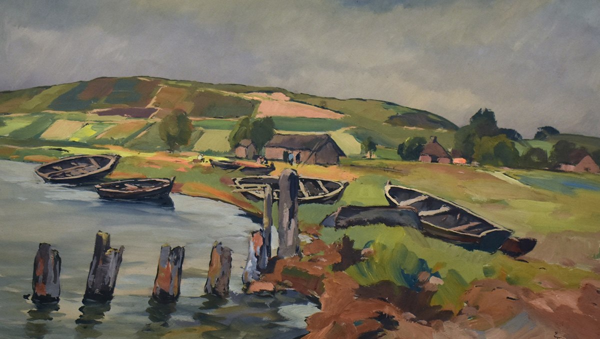 Tempera "Fishing harbor of Middelhagen at Hagen'schen Wiek (Rügen)", Eugen Kucher, © MB 5881; ©Stadtmuseum Bergen auf Rügen