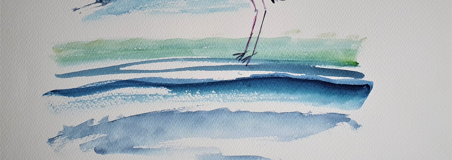 Flight and landing of storks by the seaWatercolor technique on paper, © Heike Dittrich