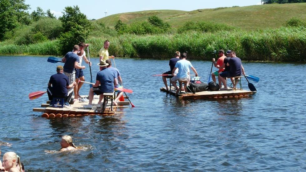 Paddlers group on two self-made rafts, © Sven-Erik Muskulus