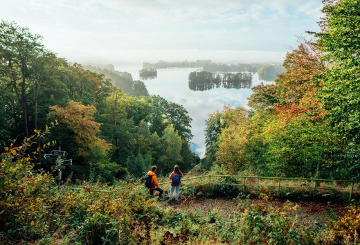 Hiking through the Feldberg lake district on the nature park trail with views of the landscape and lakes.