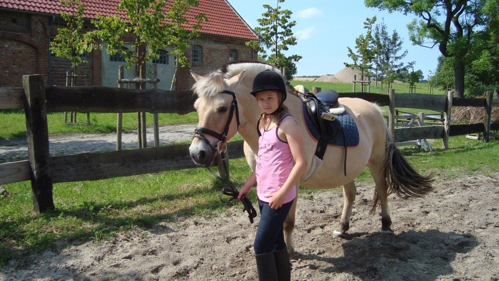 In summer we ride on the large riding arena with jumps or in the terrain, in winter we use the modern large indoor riding arena, which has a spectator stand. Then mommy and daddy can proudly watch how their offspring makes progress., © Reit- und Fahrverein Obermützkow e.V.