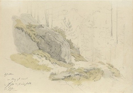 © Caspar David Friedrich, Felsen an einem Waldweg, um 1810, © Staatliche Kunstsammlung Dresden / Kupferstich-Kabinett, Foto: Herbert Boswank