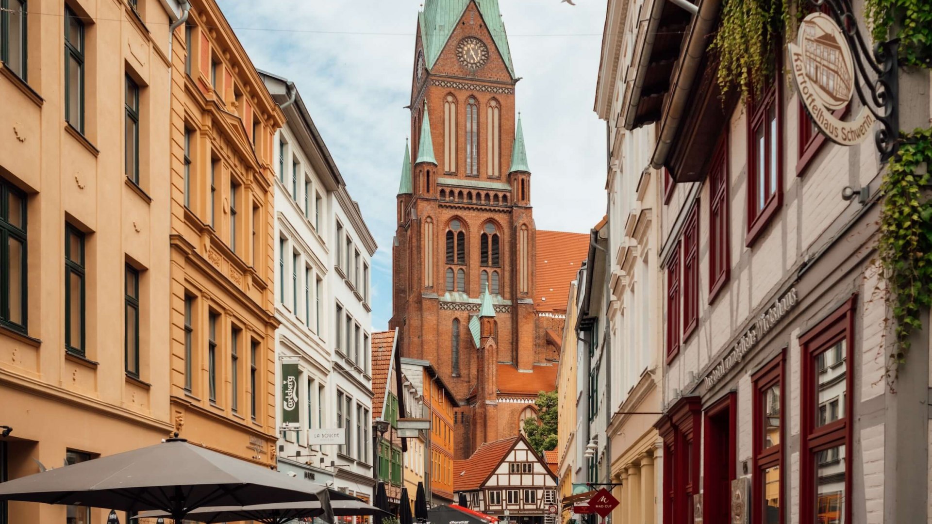 View of Schwerin Cathedral from Buschstraße in Schwerin