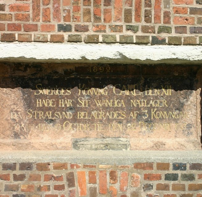 The memorial plaque commemorates Charles XII., © Tourismuszentrale Hansestadt Stralsund