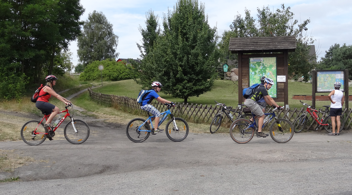 Cyclist at erratic boulder garden Wesenberg, © Mecklenburgische Kleinseenplatte Touristik GmbH