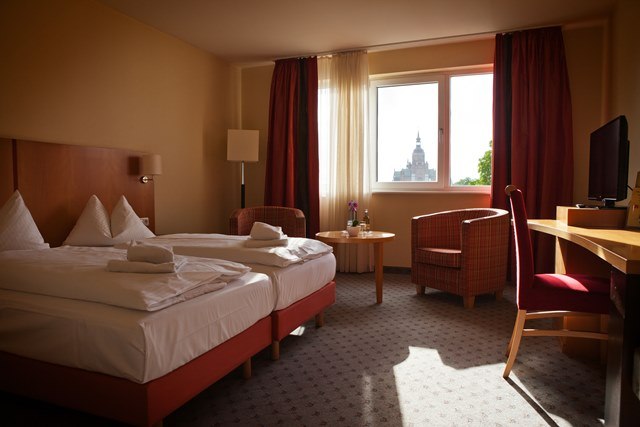 Comfort double room with a view of the historic old town of Stralsund, © Stephan Müller