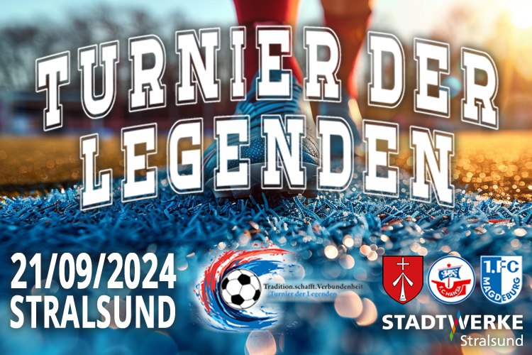 Banner of the Tournament of Legends in Stralsund on September 21, 2024 in the Stadium of Friendship, © Sund Hotels